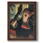 Impressionist portrait of a café singer by Edgar Degas printed on canvas in an ornate weathered white frame with a vertical orientation.