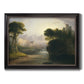 Romantic autumn landscape along the Hudson River by Thomas Doughty printed on canvas in an ornate black frame with gilded inner detail.