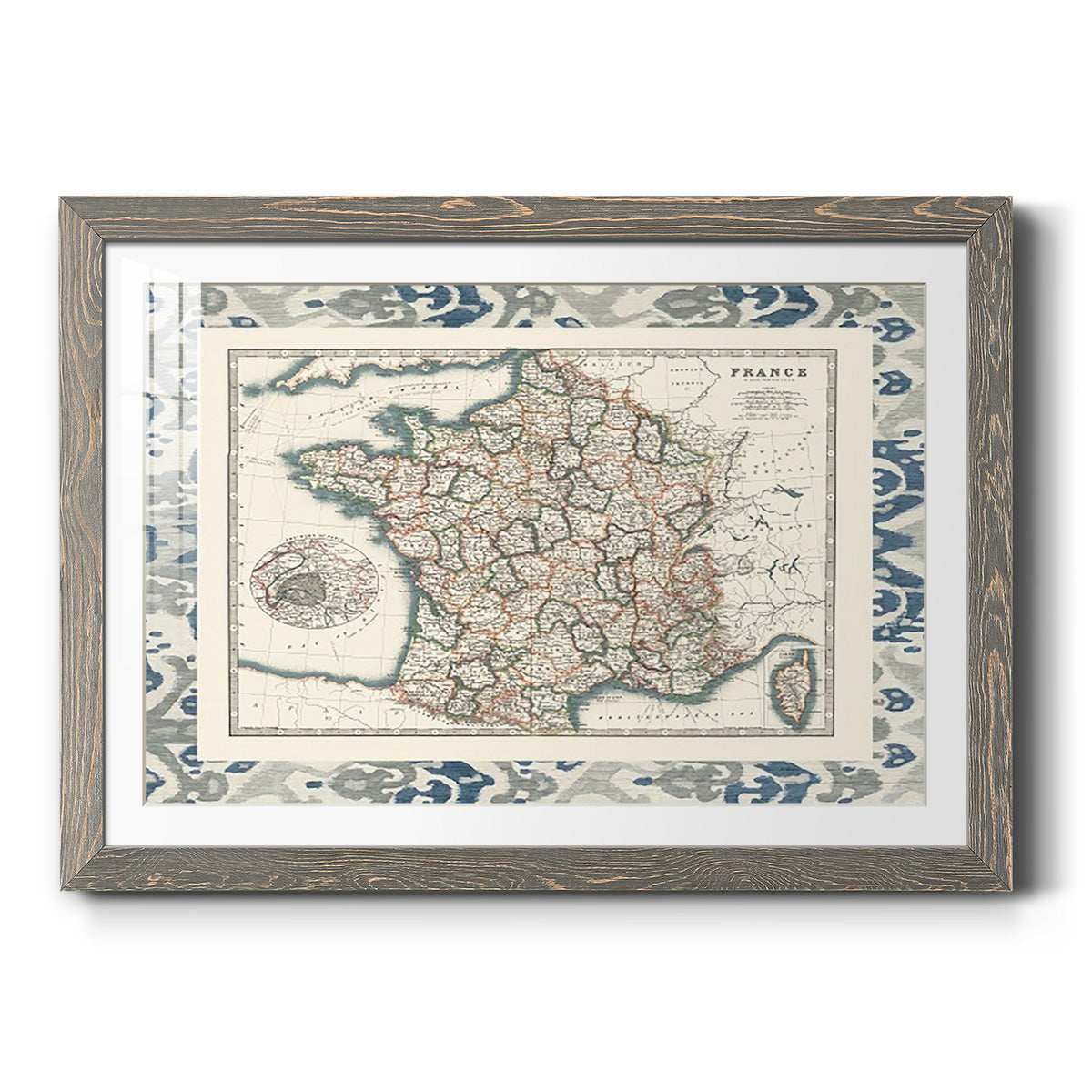 Bordered Map of France-Premium Framed Print - Ready to Hang