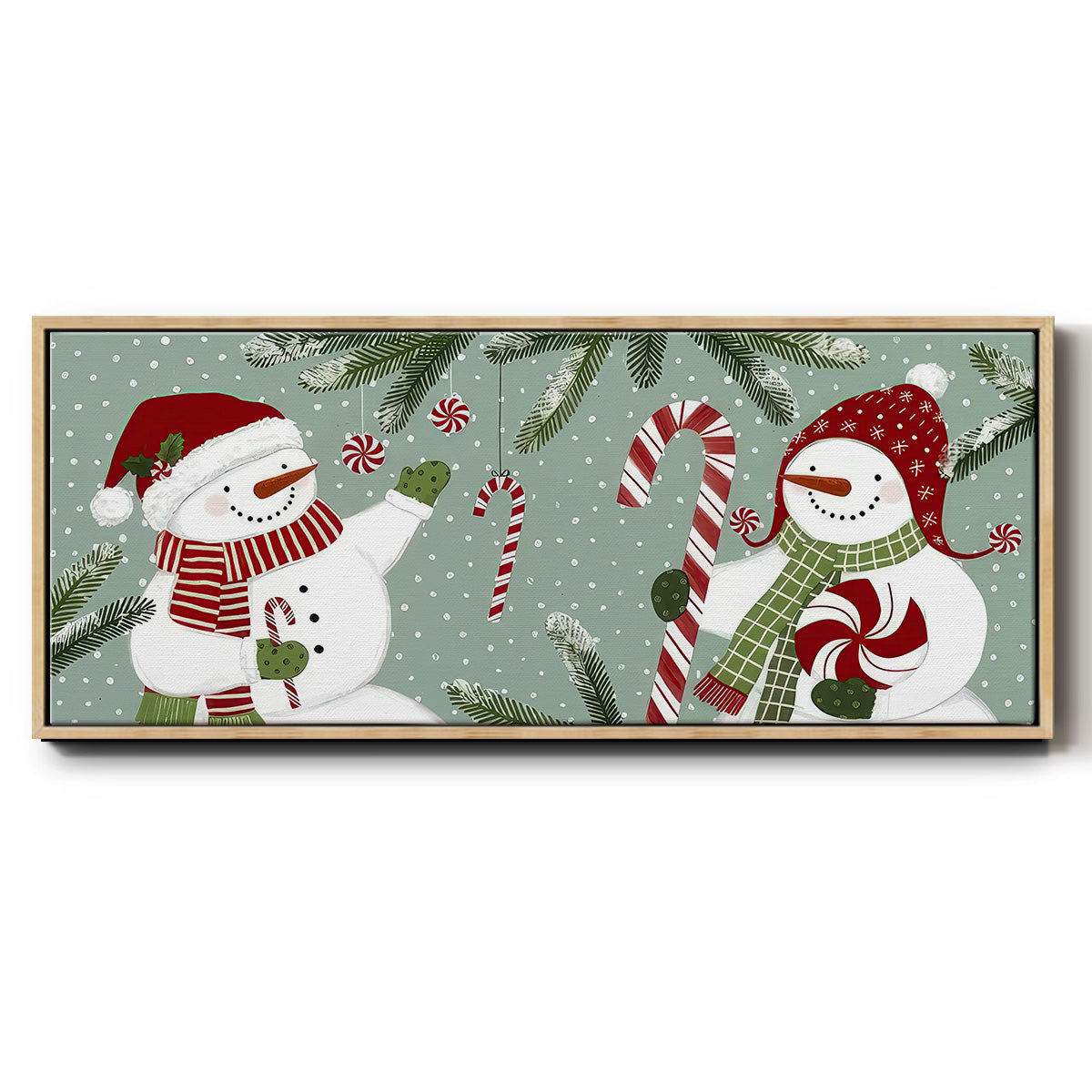 Peppermint Snowman Collection D - Floater Framed Canvas Print