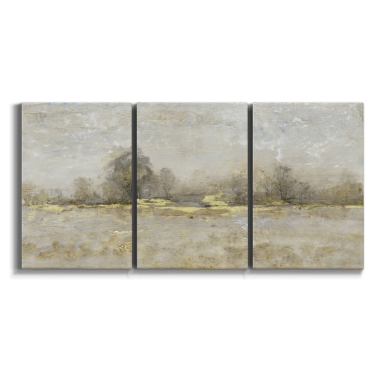 Three-panel canvas wall art featuring late season rural harvest fields on white background.