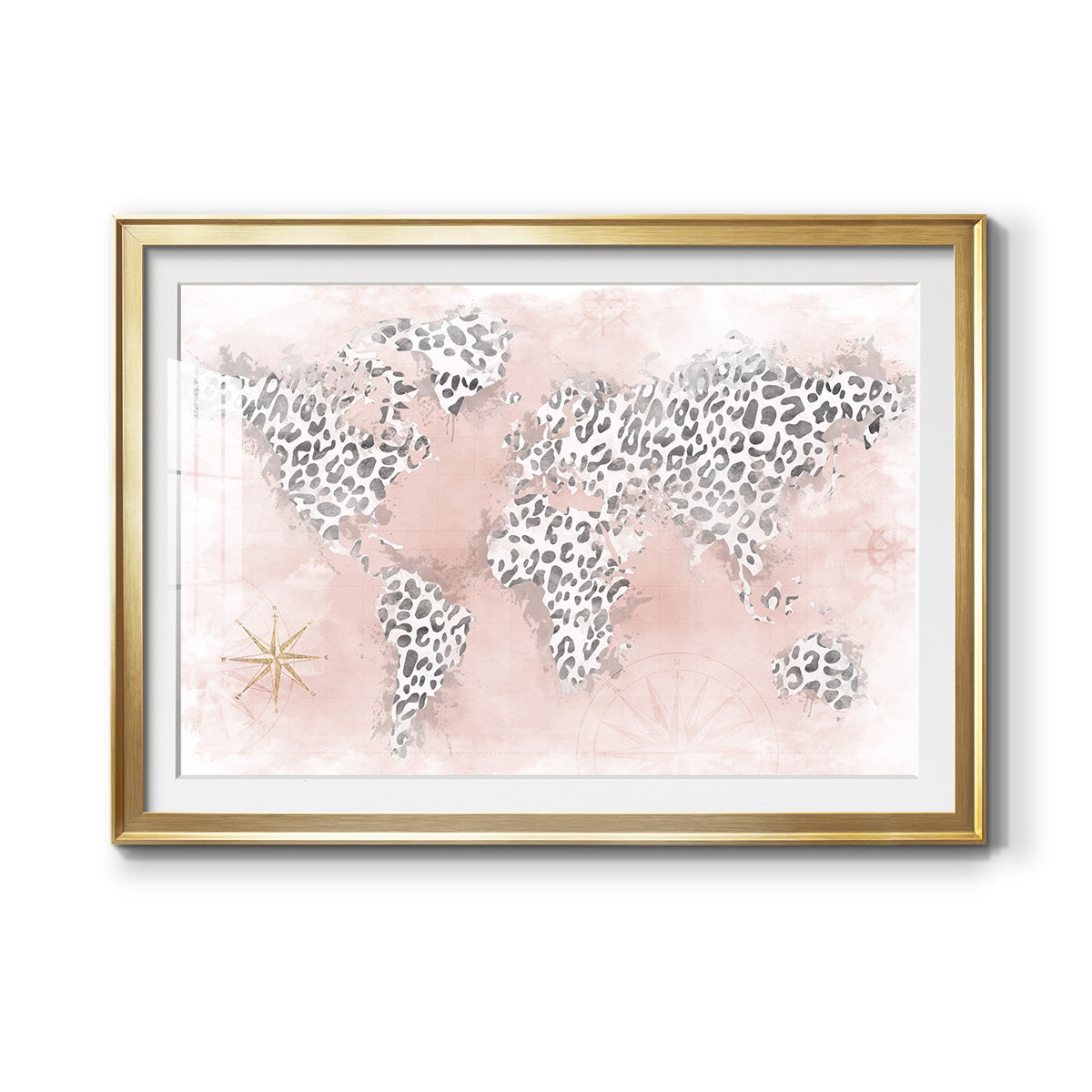 Pink Cheetah Map - Modern Framed Art Print