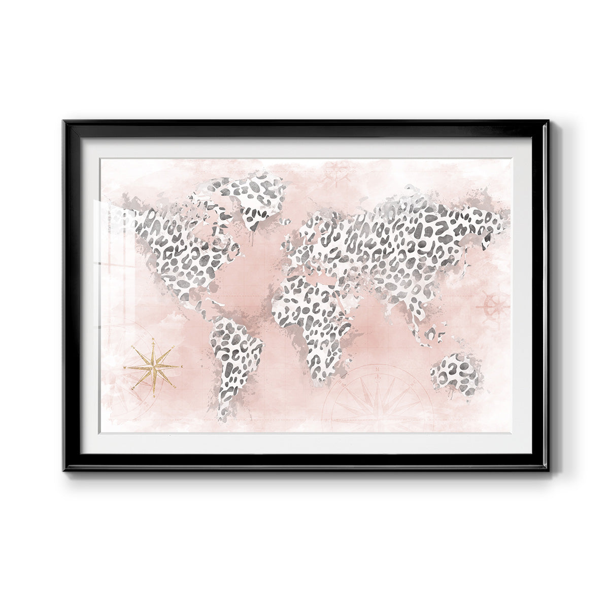 Pink Cheetah Map - Modern Framed Art Print