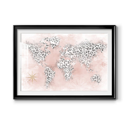 Pink Cheetah Map - Modern Framed Art Print