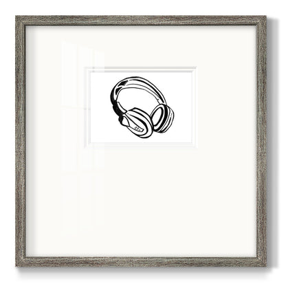 Headphones Sketch Premium Framed Print Double Matboard