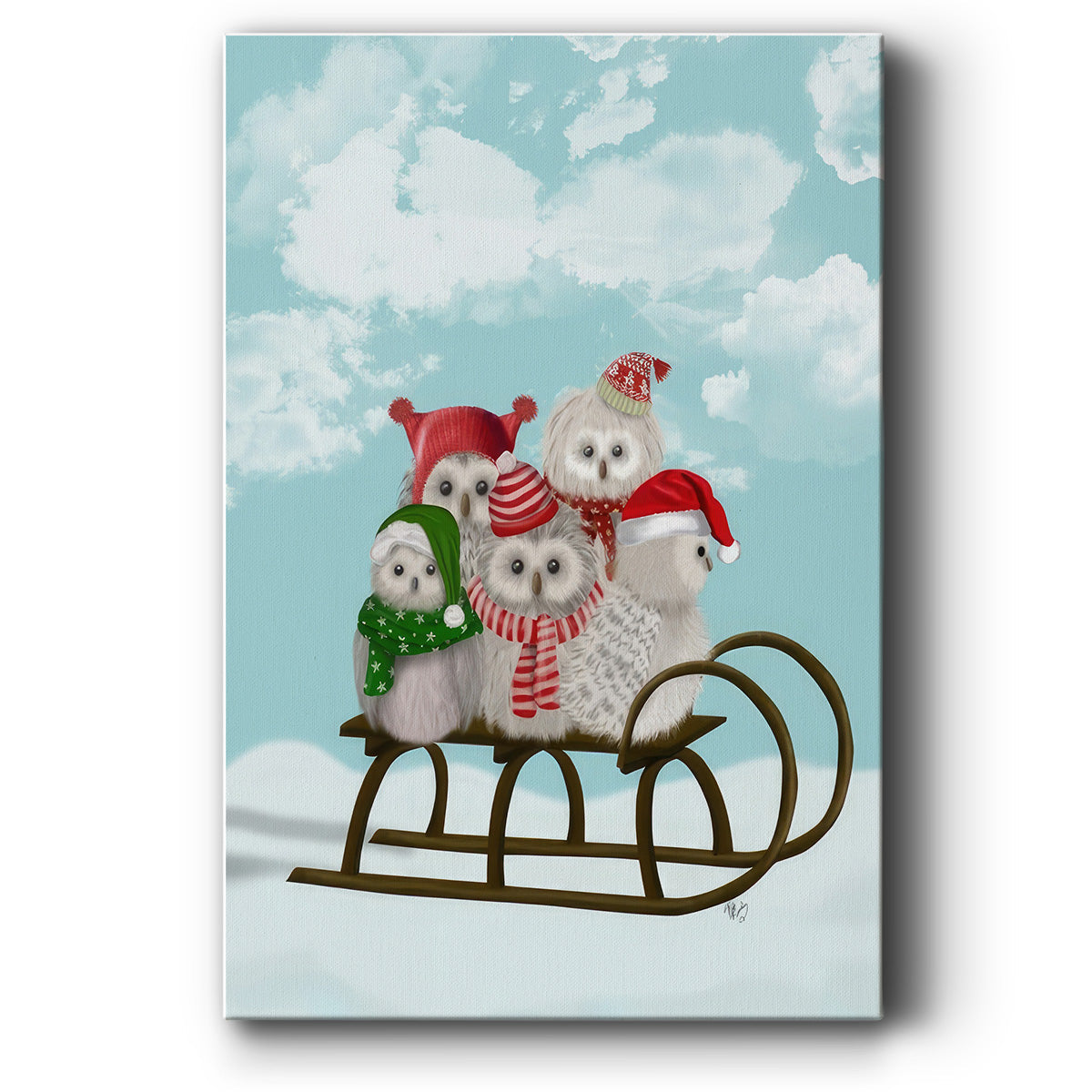 Christmas Christmas Owl Sled - Gallery Wrapped Canvas