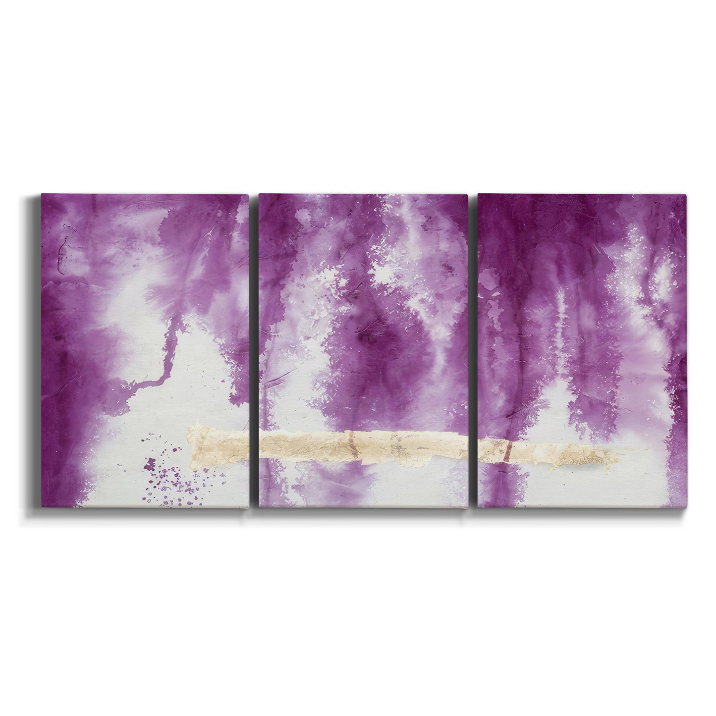 Three-panel canvas wall art featuring saturated abstract color fields on white background.