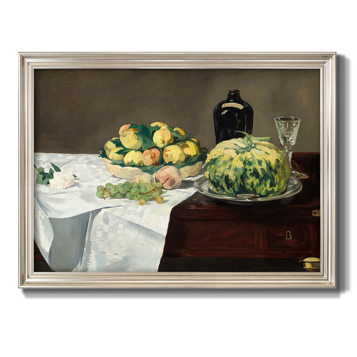 Still Life with Melon and Peaches - Ornate Framed Canvas Print