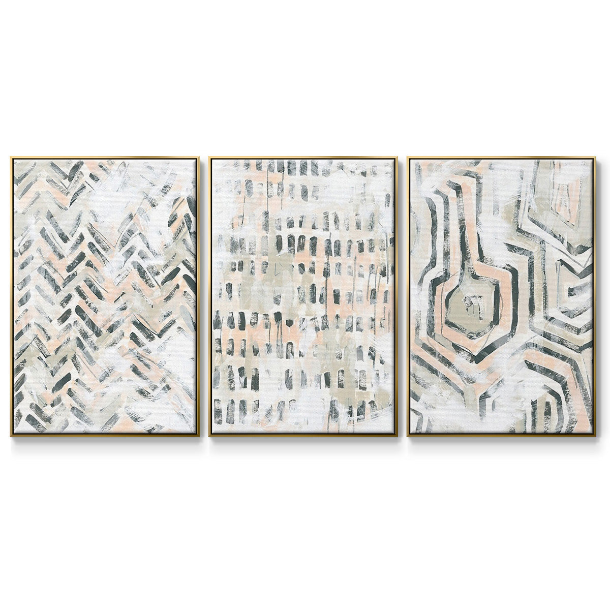 Sand Glyphs I - Framed Premium Gallery Wrapped Canvas L Frame 3 Piece Set - Ready to Hang