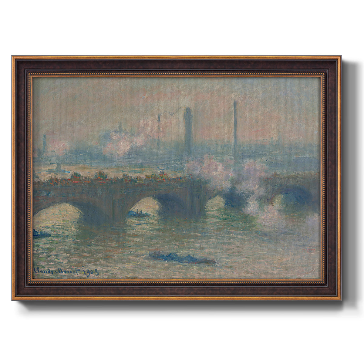 Waterloo Bridge, Gray Day - Ornate Framed Canvas Print
