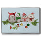 Christmas Fluffy Christmas Owls on Branch - Framed Gallery Wrapped Canvas in Floating Frame