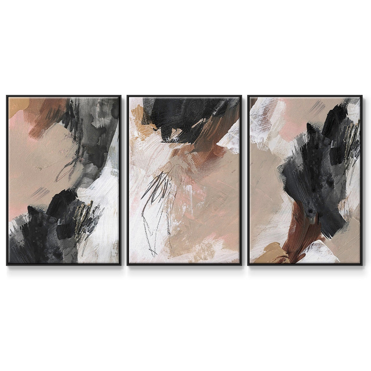 Unbleached Neutrals IV - Framed Premium Gallery Wrapped Canvas L Frame 3 Piece Set - Ready to Hang