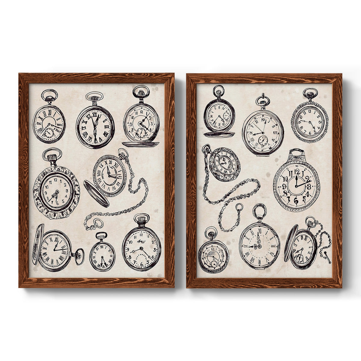 Pocket Watch Sketches I - Premium Framed Canvas 2 Piece Set - Ready to Hang