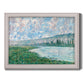 Impressionist river landscape at Vétheuil by Claude Monet printed on canvas in an ornate weathered white frame.