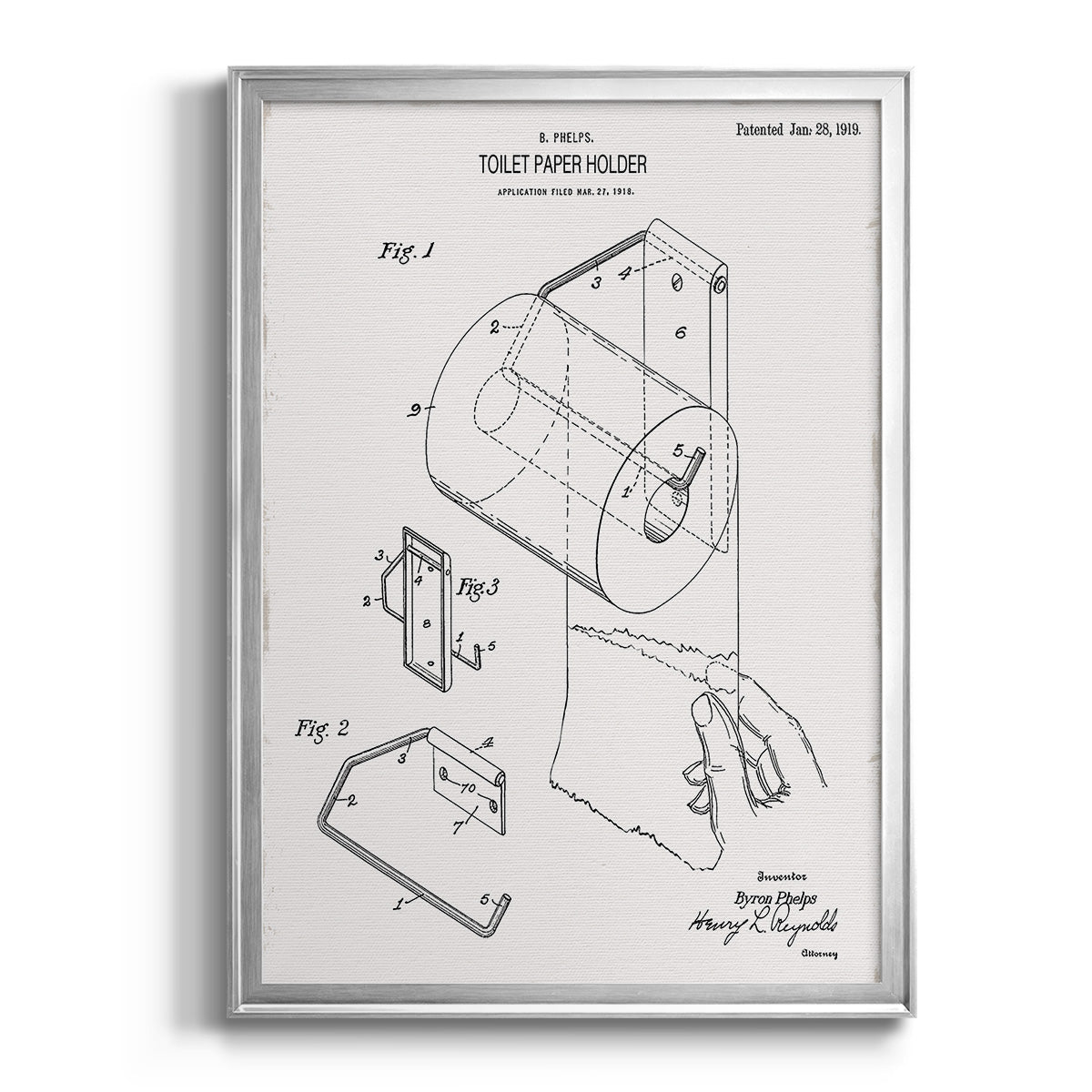 Toilet Paper Patent II - Modern Framed Canvas Print