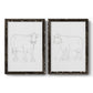 Set of two black barnwood framed canvas prints featuring two minimalist livestock sketches featuring simple contour drawings of standing cows.