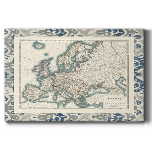 Bordered Map of Europe Premium Gallery Wrapped Canvas - Ready to Hang