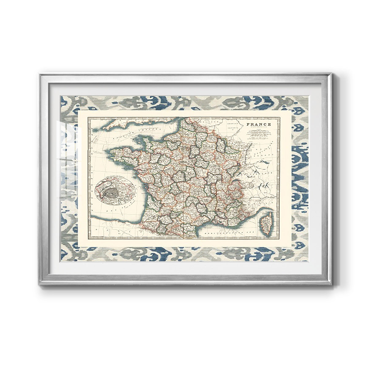 Bordered Map of France - Modern Framed Art Print