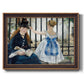 Impressionist urban scene near a railway by Édouard Manet printed on canvas in an ornate bronzed mahogany wood frame.