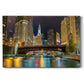 Chicago River at Night V - Gallery Wrapped Canvas