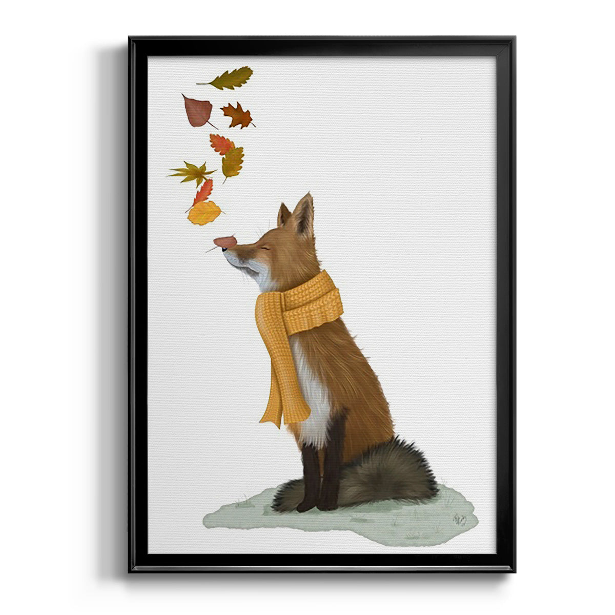 Fox Leaves on Nose - Modern Framed Canvas Print