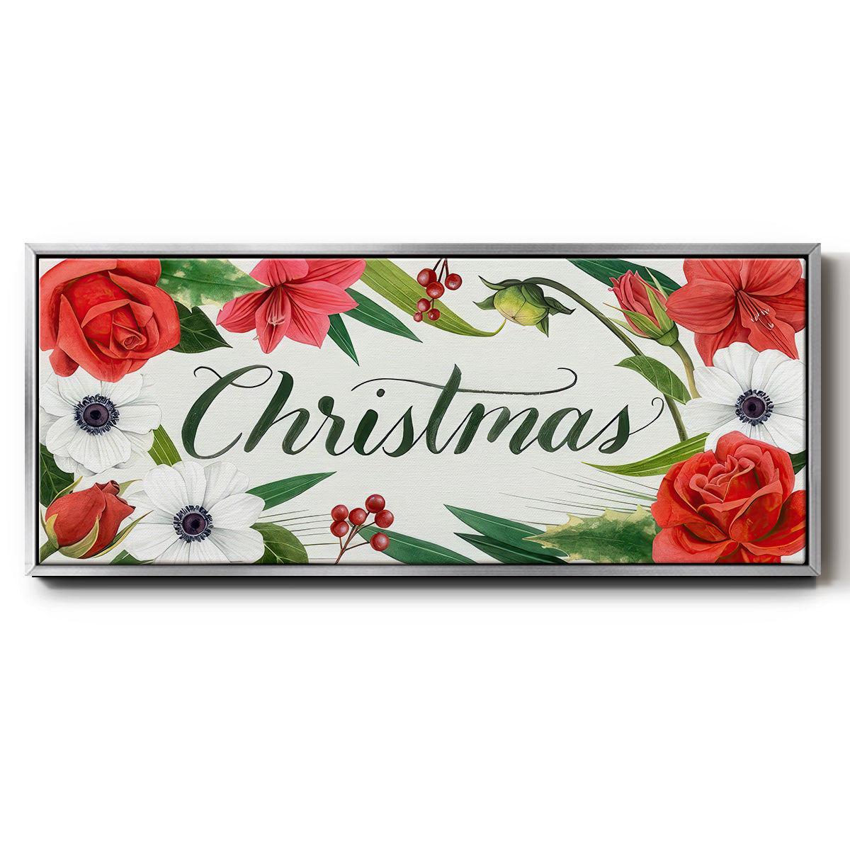 Christmas Flora Wreath Collection D - Floater Framed Canvas Print