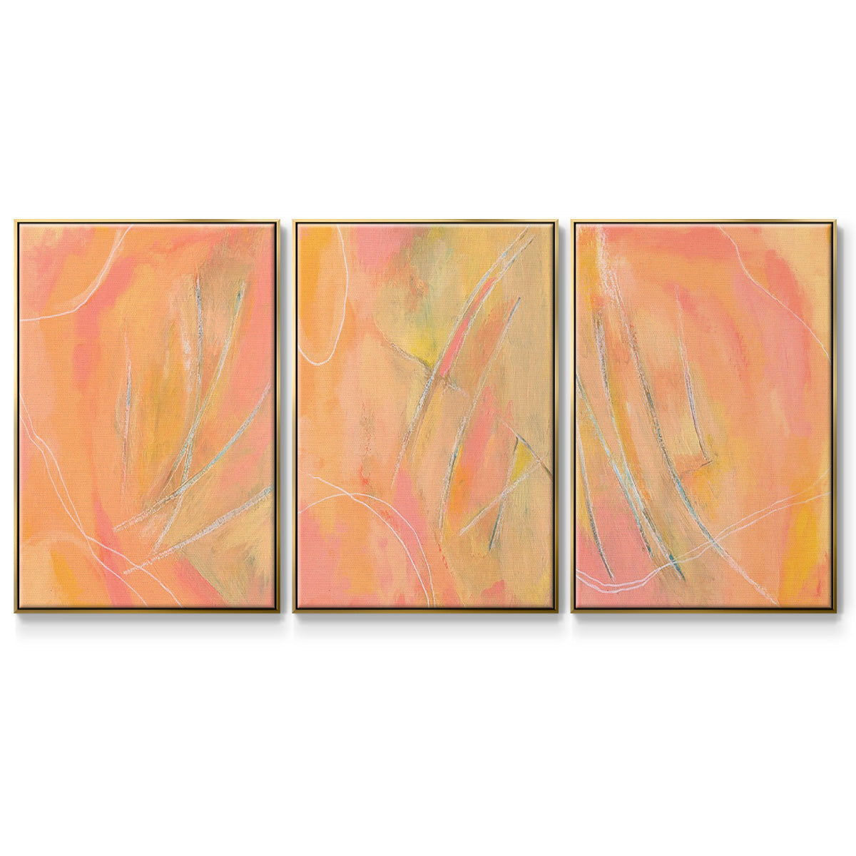 Patterned Leaf Shapes I - Framed Premium Gallery Wrapped Canvas L Frame 3 Piece Set - Ready to Hang