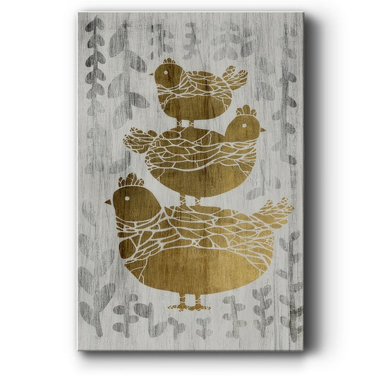 Three French Hens  - Gold Leaf Holiday - Canvas Art Print