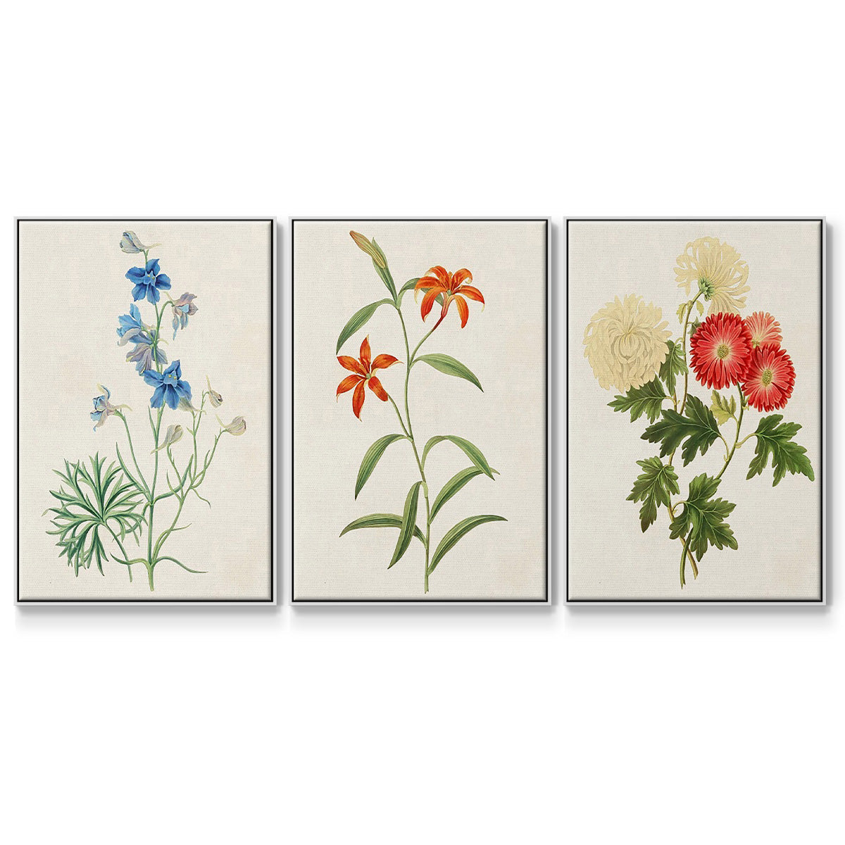 Flowers of the Seasons I - Floater Framed Canvas Set
