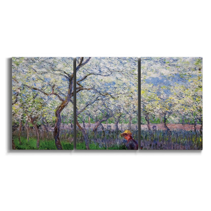 Three-panel canvas wall art featuring fresh spring countryside landscape on white background.