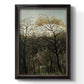 Dreamlike forest landscape scene by Henri Rousseau printed on canvas in an ornate black frame with gilded inner detail with a vertical orientation.