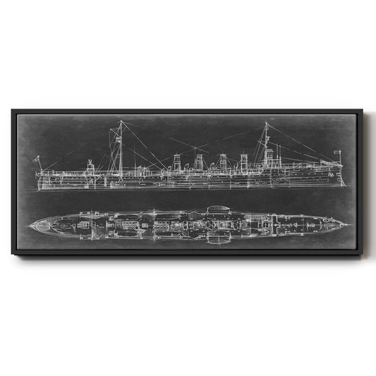 Navy Cruiser Blueprint - Floater Framed Canvas Print