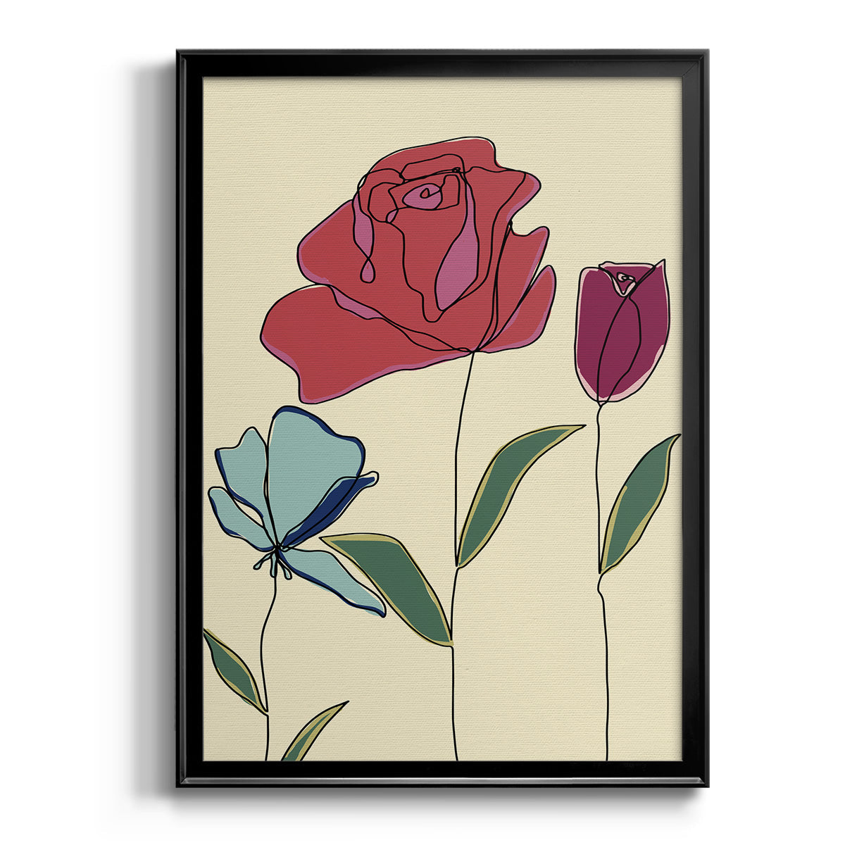 Colored Floral I - Modern Framed Canvas Print