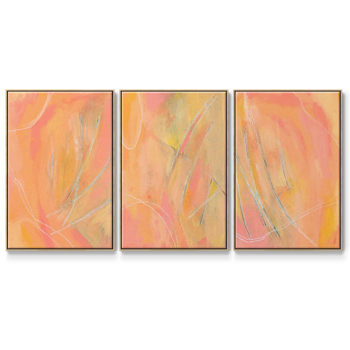 Patterned Leaf Shapes I - Framed Premium Gallery Wrapped Canvas L Frame 3 Piece Set - Ready to Hang