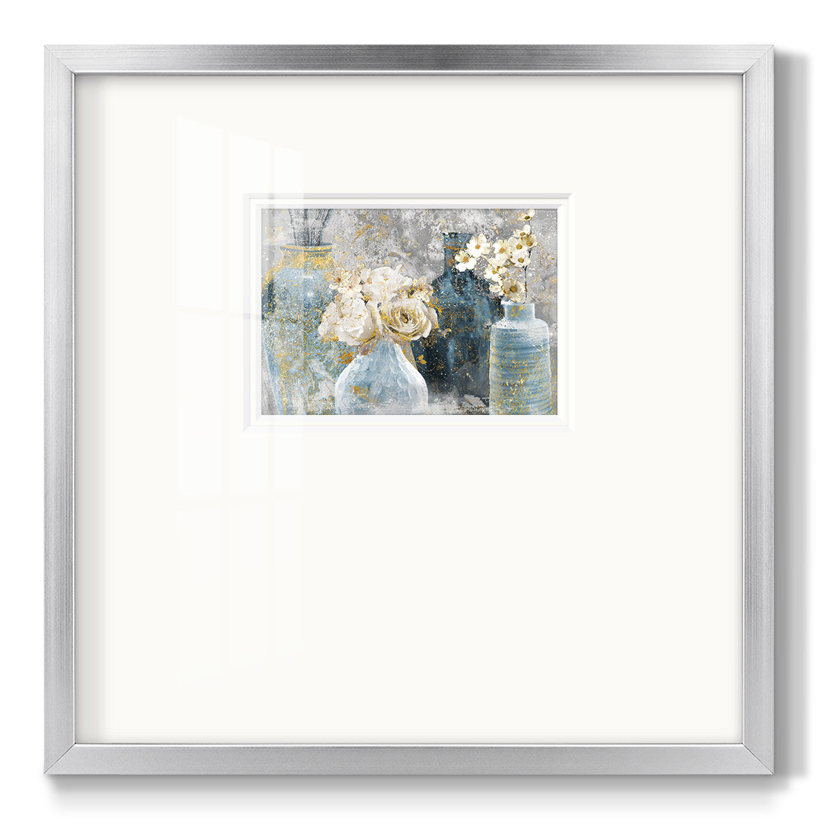 Vessels and Blooms Blues - Double Matboard Framed Print