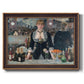 Iconic impressionist café bar scene by Édouard Manet printed on canvas in an ornate bronzed mahogany wood frame.