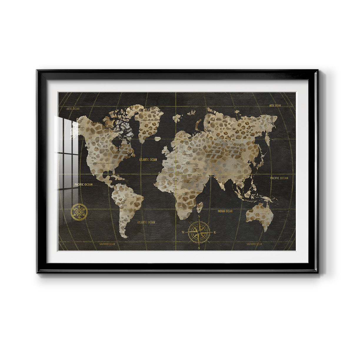 Safari World Map Premium Framed Print - Ready to Hang