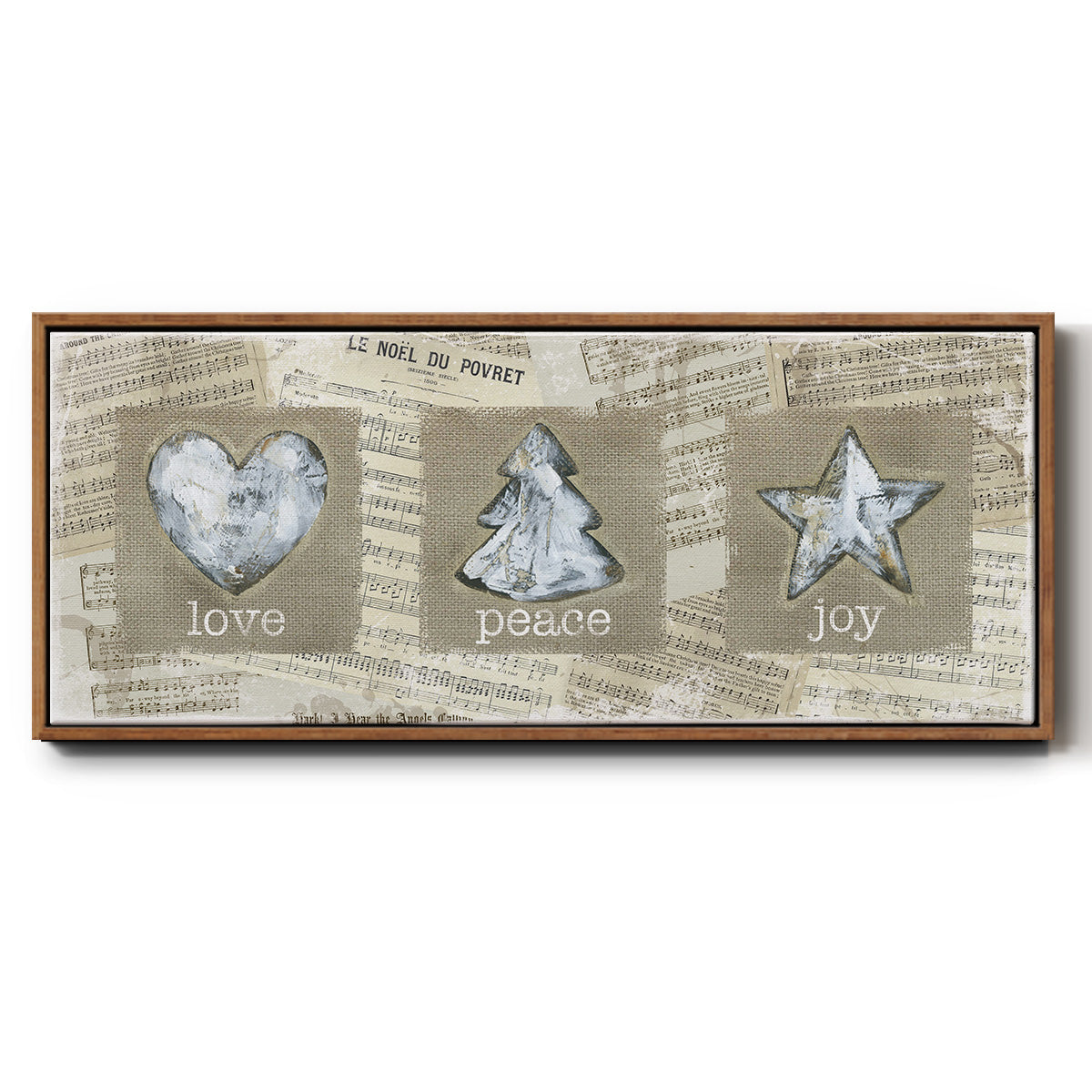 Burlap Music Ornaments - Floater Framed Canvas Print