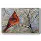 Cardinal in Snow II - Framed Gallery Wrapped Canvas in Floating Frame