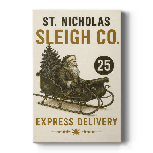 Tinsel-Gold Evergreen Village - Canvas Art Print