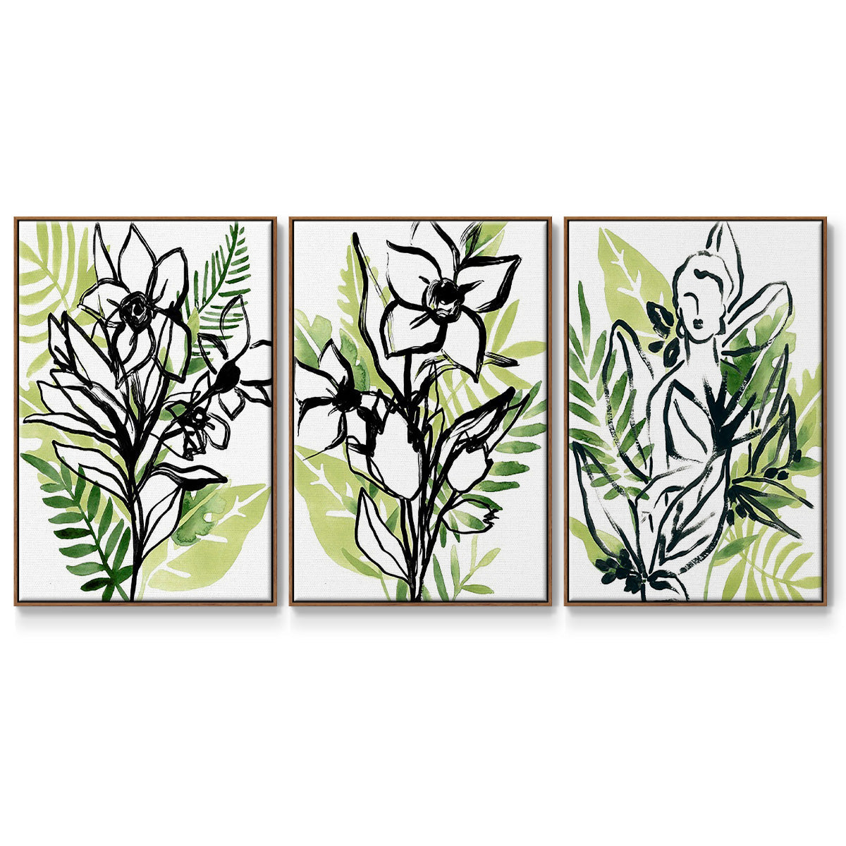 Tropical Sketchbook I - Framed Premium Gallery Wrapped Canvas L Frame 3 Piece Set - Ready to Hang