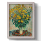 Impressionist floral painting of artichoke flowers by Claude Monet printed on canvas in an ornate weathered white frame with a vertical orientation.