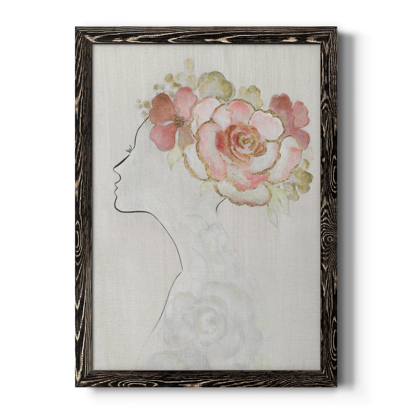 Fashion Floral Silhouette II - Barnwood Framed Canvas Print
