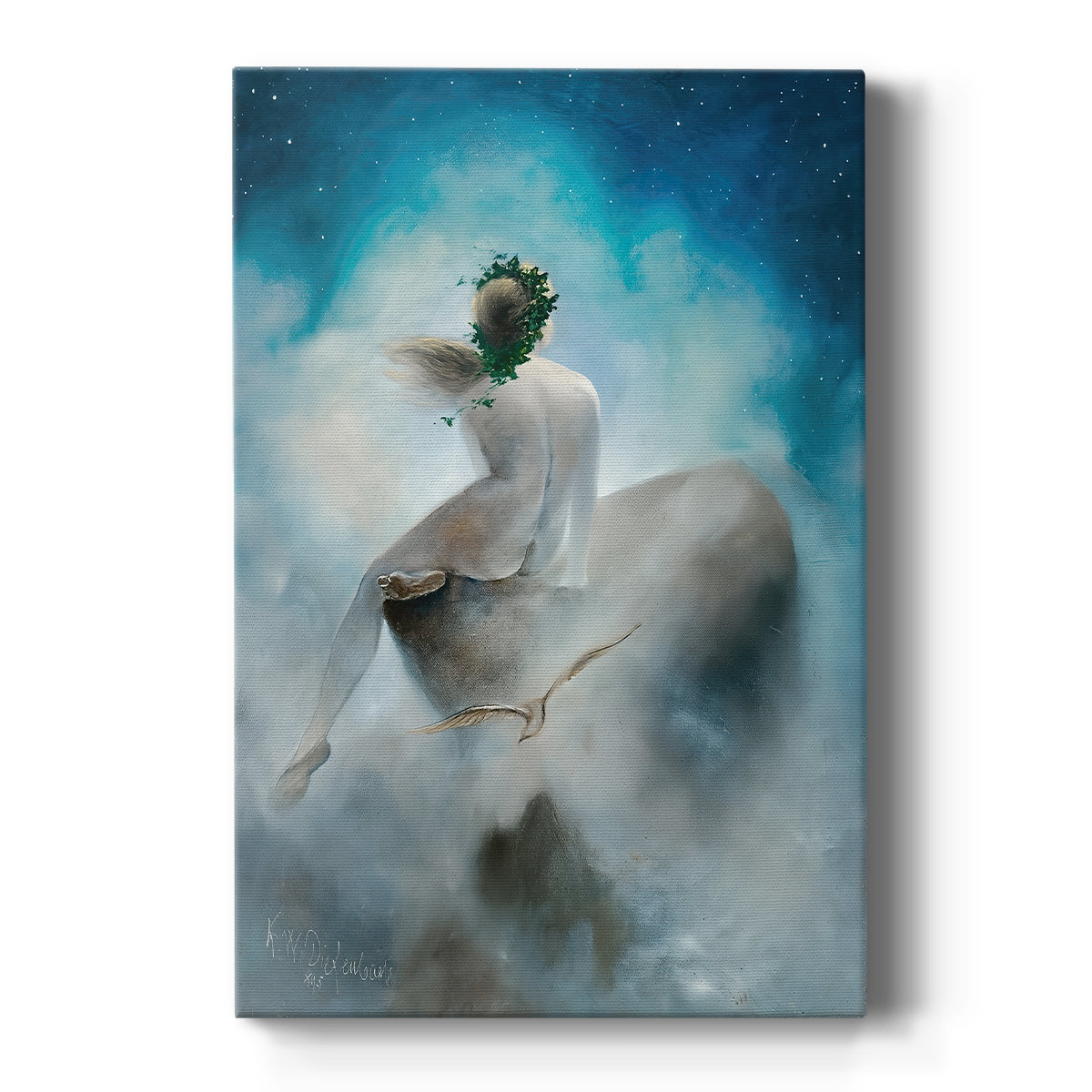 Canvas art print featuring a symbolic scene of a figure gazing upward beneath a glowing sky on a clean white background.