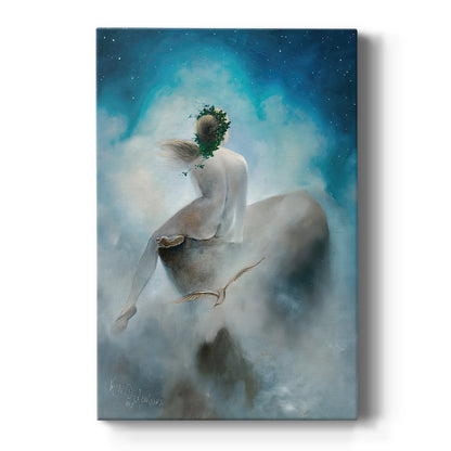Canvas art print featuring a symbolic scene of a figure gazing upward beneath a glowing sky on a clean white background.