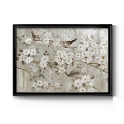 Neutral Spring Birds - Modern Framed Canvas Print