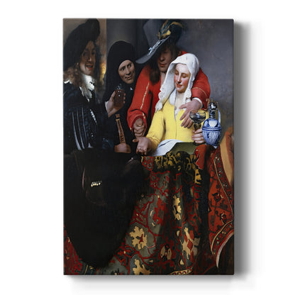 Canvas art print featuring a Baroque interior scene of figures gathered in a dimly lit setting on a clean white background.