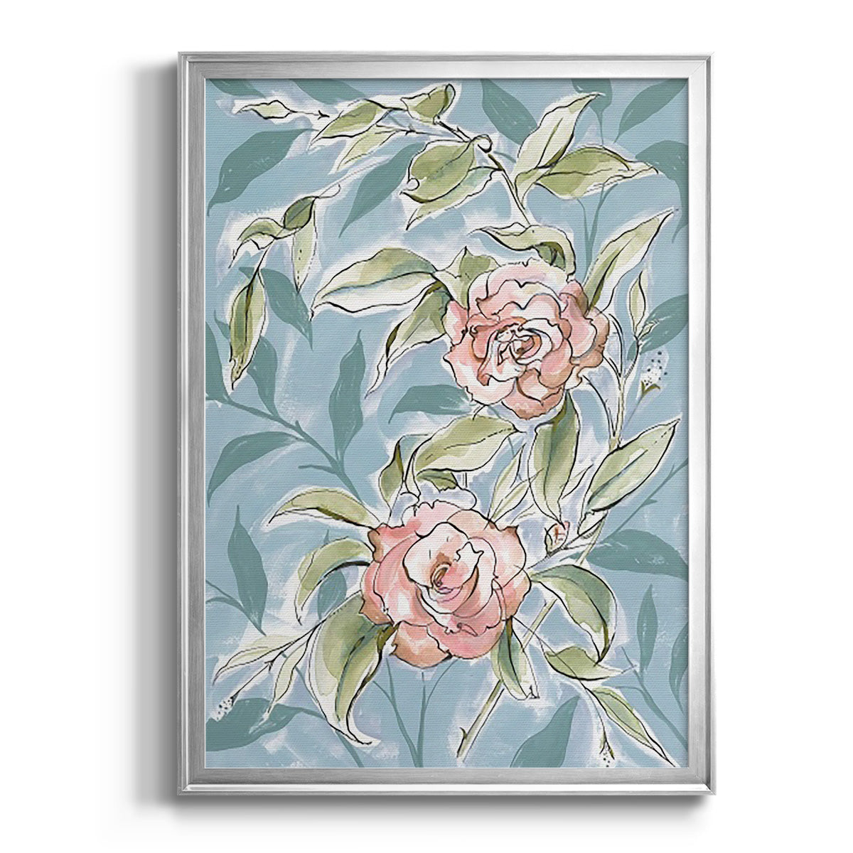 Faded Camellias II - Modern Framed Canvas Print