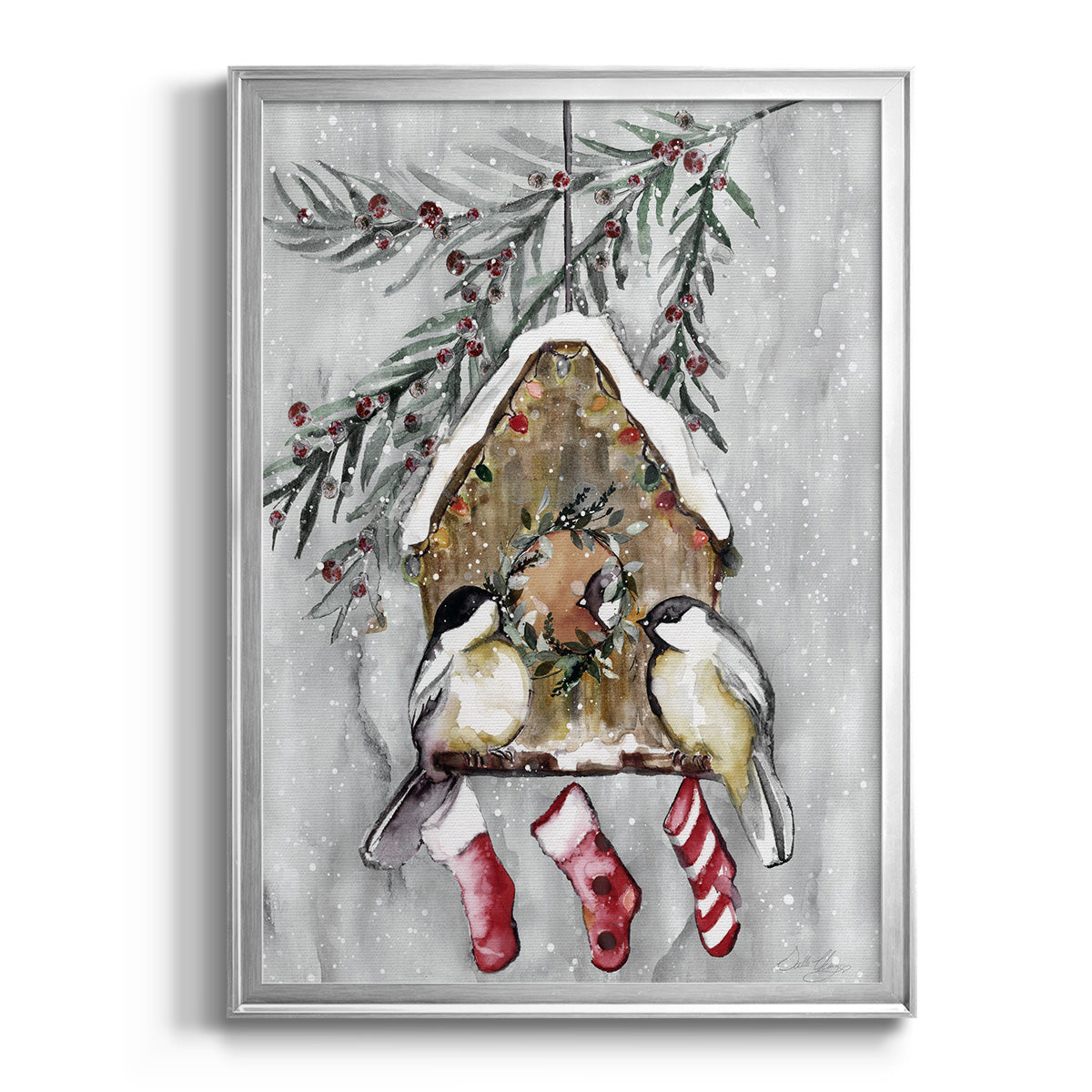 Winter Birds - Modern Framed Canvas Print