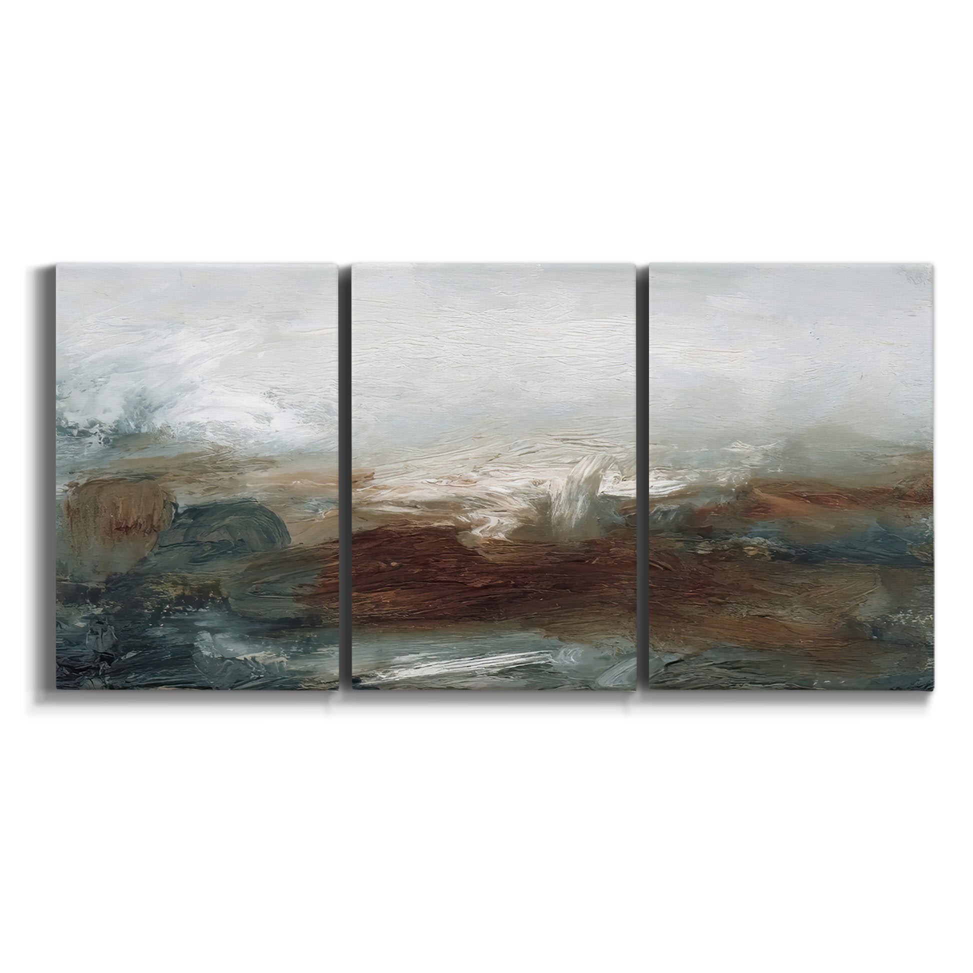 Three-panel canvas wall art featuring soft abstract evening light on white background.